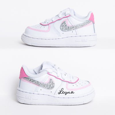 AF1 Pink and Glitter Silver